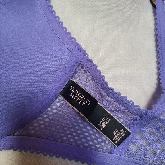 Victoria's Secret Very Sexy Push Up Bra Racer Back Front Closure 32D Lavender - Picture 8 of 8